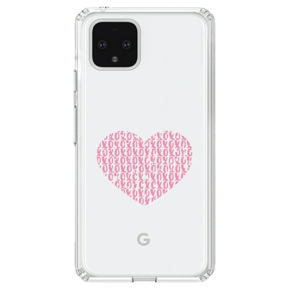 DistinctInk Clear Shockproof Hybrid Case for Google Pixel 4 (6.1" Screen) - TPU Bumper Acrylic Back Tempered Glass Screen Protector - XOXO Heart Pink