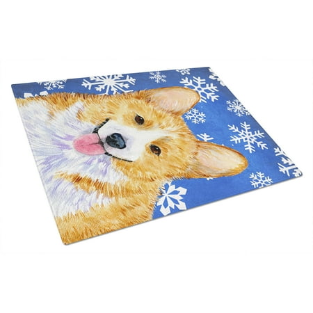 

Caroline s Treasures Corgi Winter Snowflakes Holiday Glass Cutting Board Large