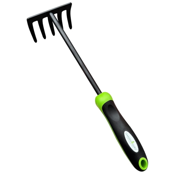 Garden Guru Hand Rake Cultivator Tiller Tool – Strong Carbon Steel for Ultimate Strength - Rust Resistant – Ergonomic Handle – Great for Gardening Cultivating Loosening Weeding Mulching Soil Prep