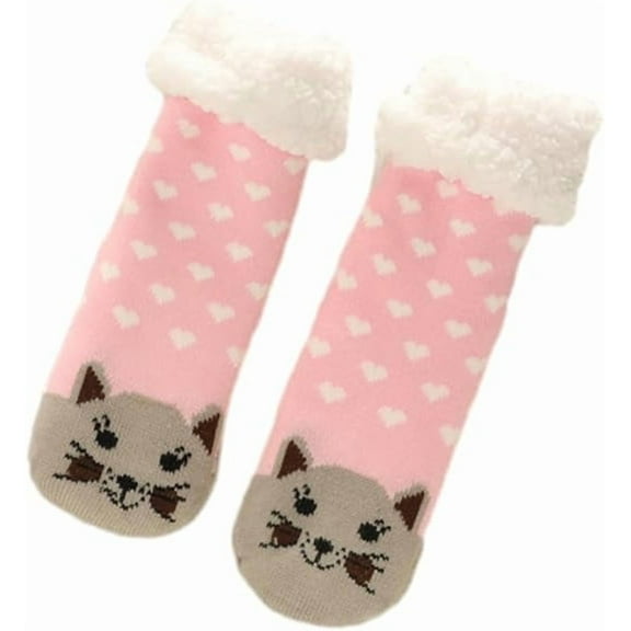 Cute Animal Ultra-thick Slipper Home Socks, Women's Fuzzy Slipper Socks, Grippers Non Slip Soft Cozy Fleece Lining(Cat)