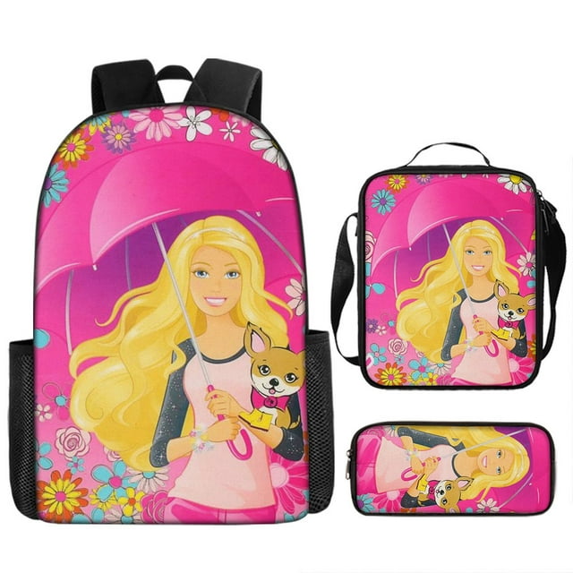 Barbie Princess Backpack Three-Piece Pink Barbie Girl Backpack Large Capacity Student Backpack