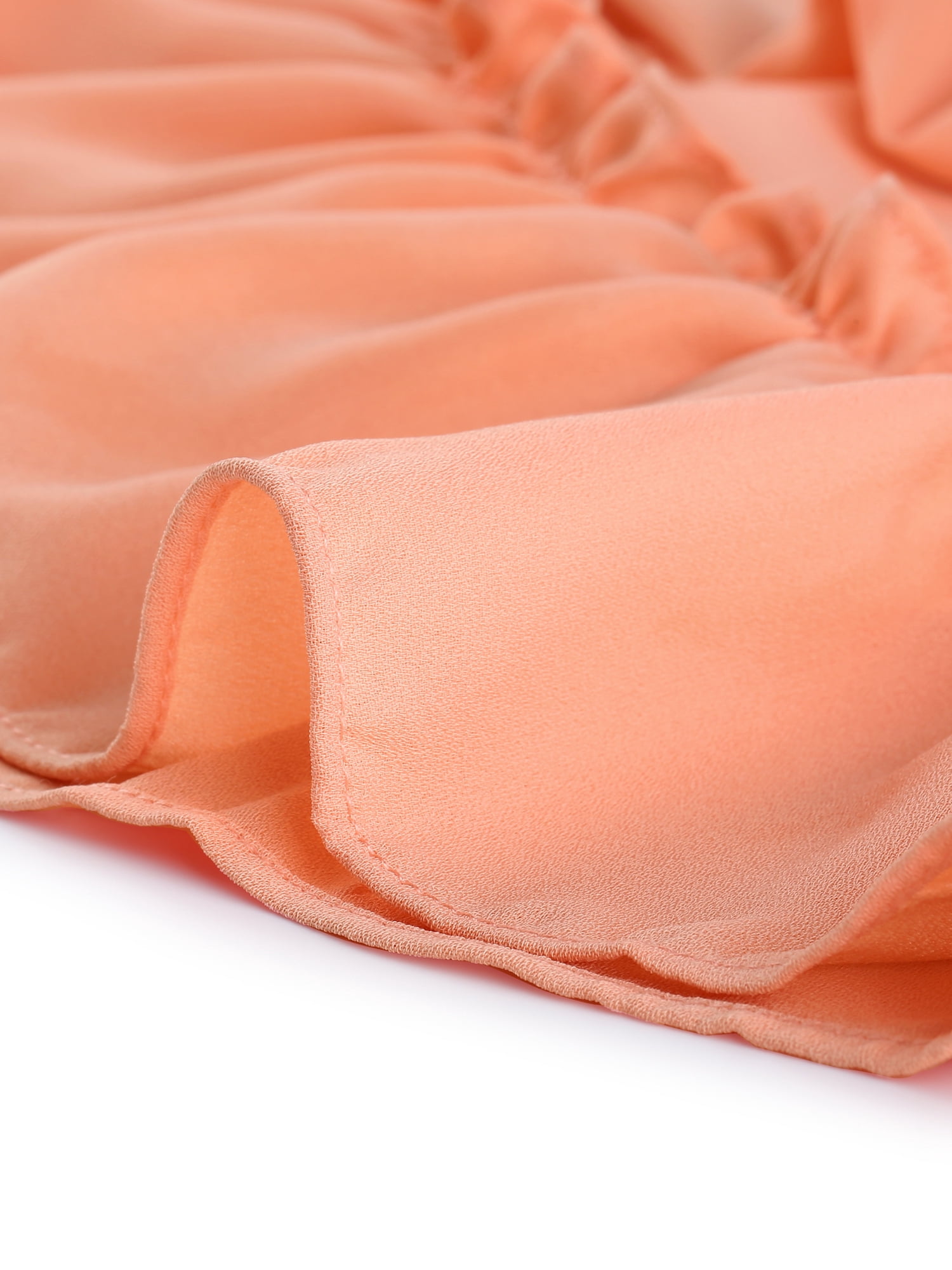 DARING DIVA Tie V Neck Chiffon 3/4 Sleeve Smocked Mini A-Line Dress XS Salmon