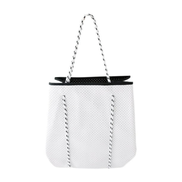 Bolsa de neopreno para mujer con bolsa pequeña de playa, cesta de playa de gran capacidad. Blanco