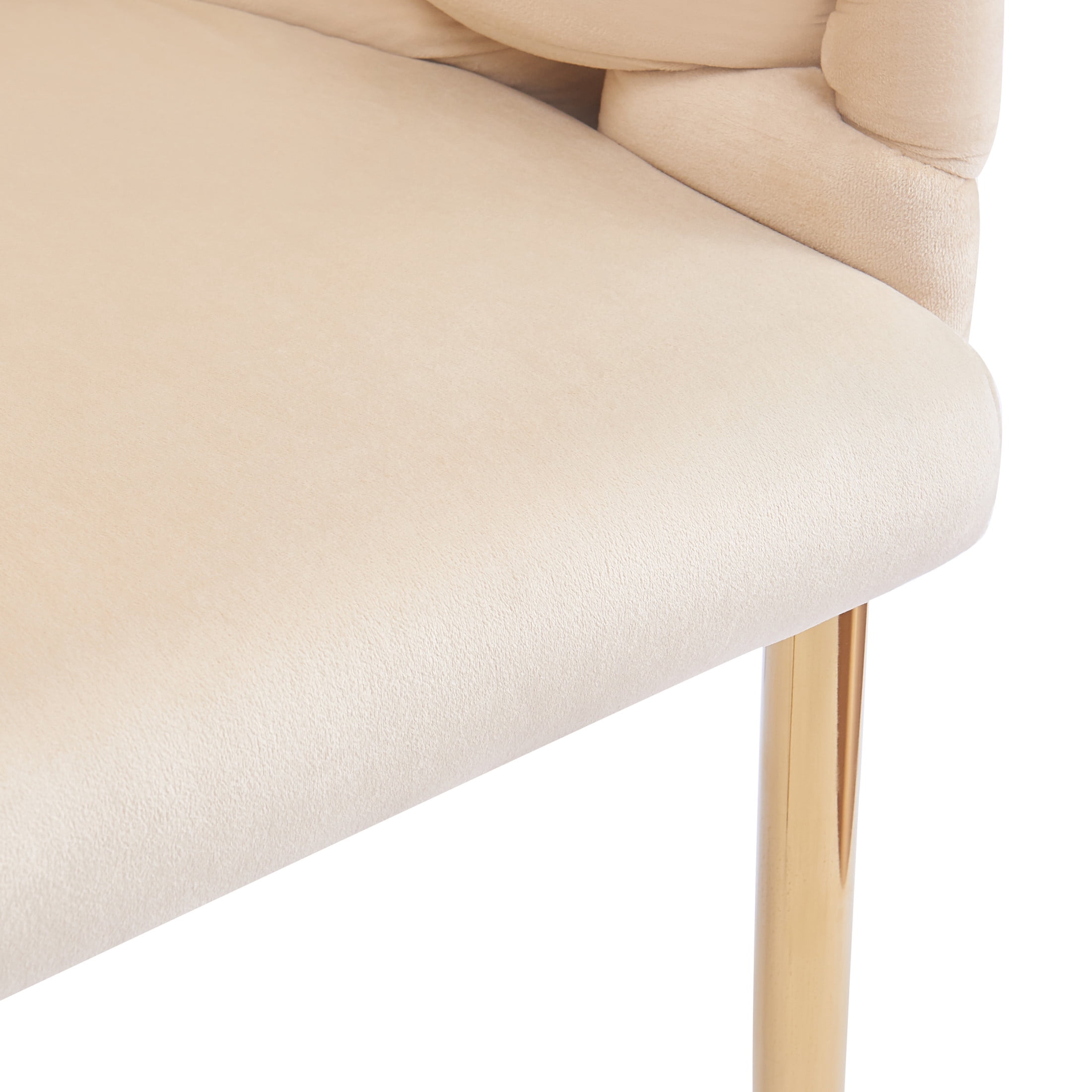 Elegant Velvet Accent Armchair with Gold Legs & Full Back Support, Beige