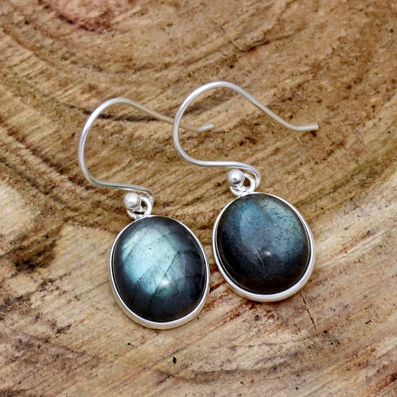 Boucles D'oreilles Labradorite Argent 925 - Dormeuses, Pierre Bleutée Naturelle, Sans Emballage