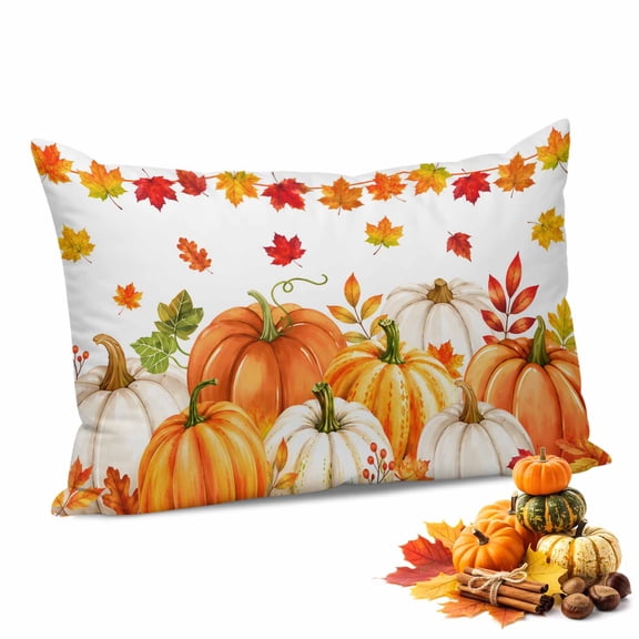 Orange Pumpkin Fall Throw Pillow Covers, Thanksgiving Autumn Maple Leaf Soft Breathable Pillow Cases with Invisible Zipper for Sleeping, Queen Size Pillowcases for Couch Bed Sofa Chair 20x30 Inches