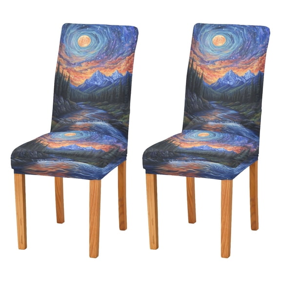 Yayeee 2 Pack Dining Chair Covers Stretch Parson Chairs Slipcovers Seat Protector, Mountains and Forests