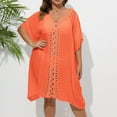 thumbnail image 5 of Swimsuit Coverup for Women Plus Size Short Sleeve V Neck Loose Crochet Knee Length Dress Beach Cover Up Bathing Suit Dress, 5 of 6