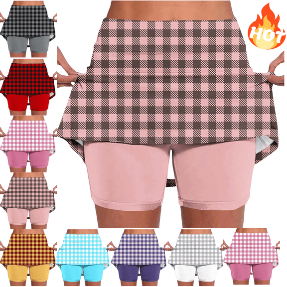 Mifsaly High Waisted Yoga Skorts for Women Plaid Tennis Skirt with Inner Shorts Lightweight Breathable Golf Running Workout Casual Skorts S