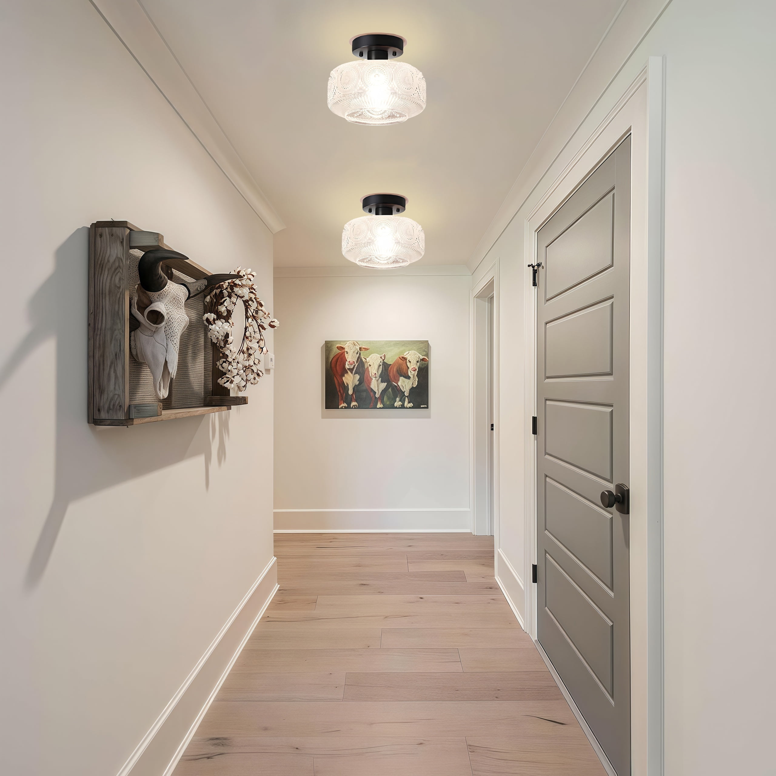 Semi Flush Mount Ceiling Light,Glass Ceiling Light,Black Light Fixture Ceiling Mount,Vintage Ceiling Light for Hallway Bedroom Kitchen Entryway Living Room