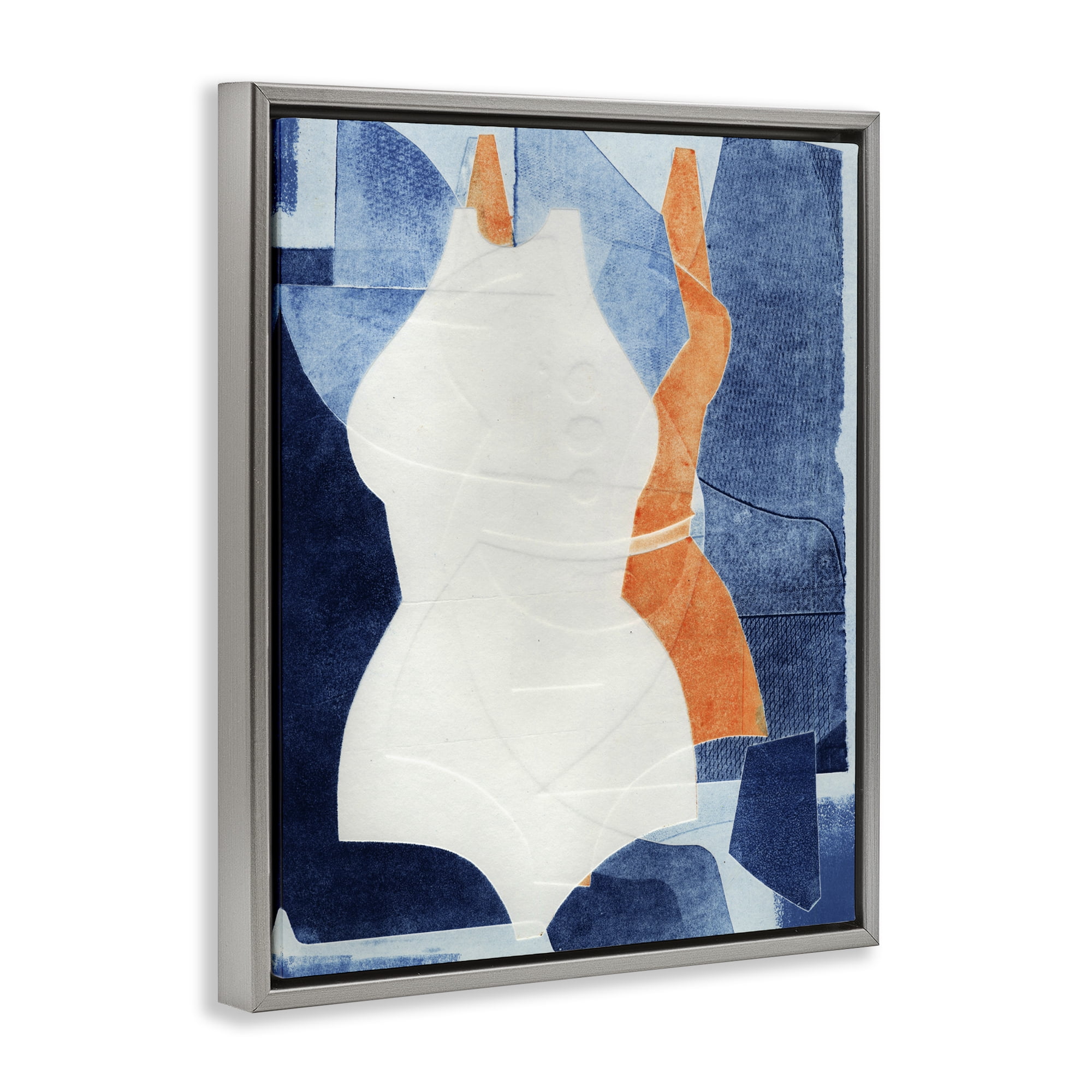 Stupell Industries Abstract Fashion Shapes Blue Gray Framed Floater Canvas Wall Art, design by Stacy Milrany