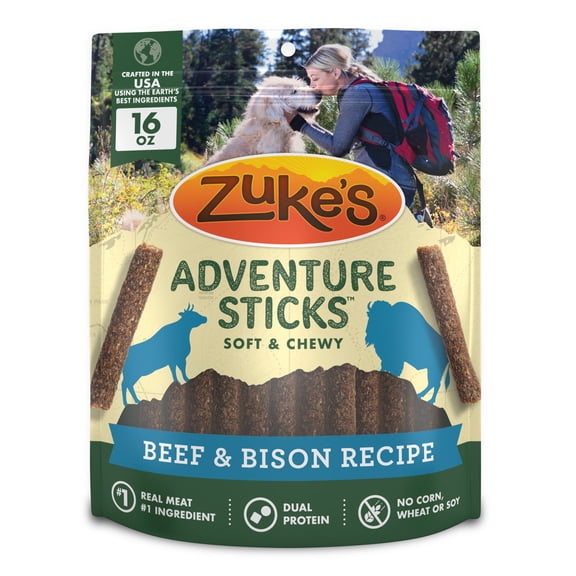 Zukes Adventure Sticks Beef and Bison Flavor Natural Treats for Dogs, 16 oz Pouch