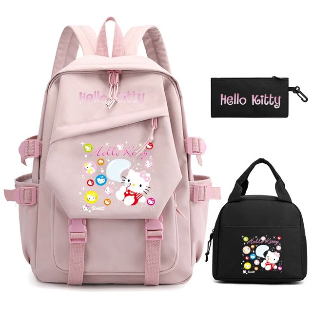 3Pcs/set Hello Kitty Anime Backpack for Girl Boy Children Lunch Bags Student Teenager Bookbag Schoolbag Knapsack Women Rucksack