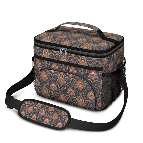Lunch Box Pioneer Flower Floral Print Pattern Insulated Lunch Bag for Women Men,Medium Leakproof Lunchbox Cooler Bag Adjustable Strap,10 X 6.7 X 8 Inches