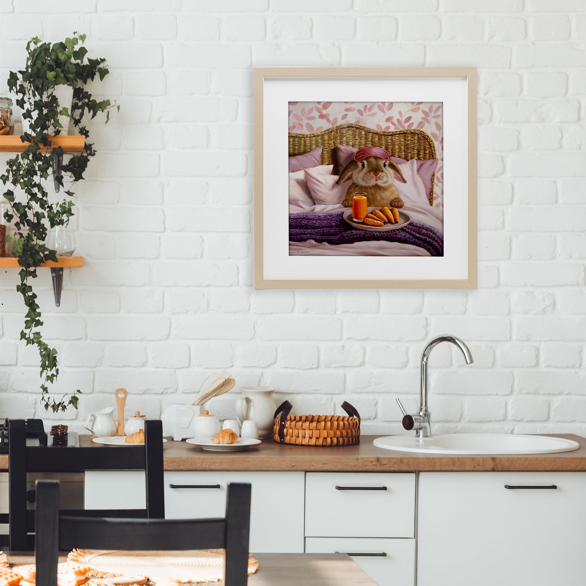 Stupell Industries Hoppy Meal Bunny in Bed Birch Framed Print Under Glass, design by Lucia Heffernan