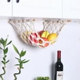thumbnail image 3 of Cesta colgante de frutas para la cocina del hogar | Soporte de palo de madera | Bolsa de red para verduras que ahorra espacio | Organizador de almacenamiento debajo del gabinete | Malla de algodón, 3 of 8