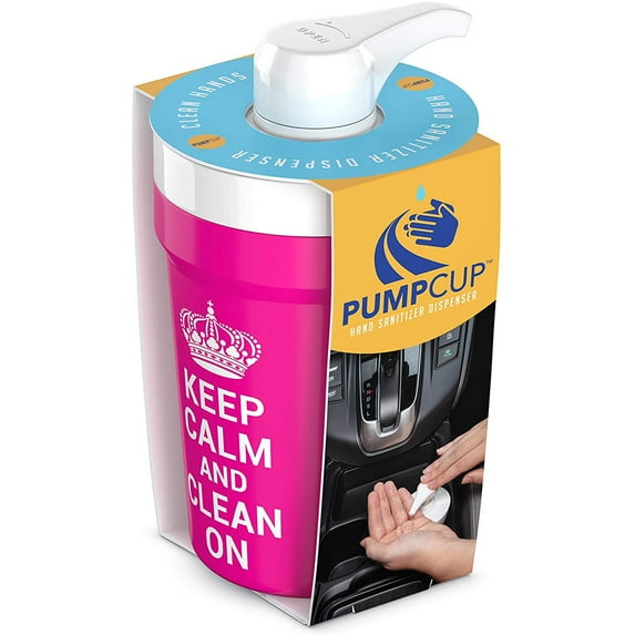 Pump Cup Portable Hand Sanitizer Dispenser for Car Cup Holders (Pink Solid)