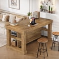 thumbnail image 4 of Bar Table, 55-Inch Counter Height Pub Table with Storage Shelves, High Top Kitchen Dining Table, Rectangle Wood Home Bar Unit for Dining Room, Bistro, Light Brown, 4 of 8