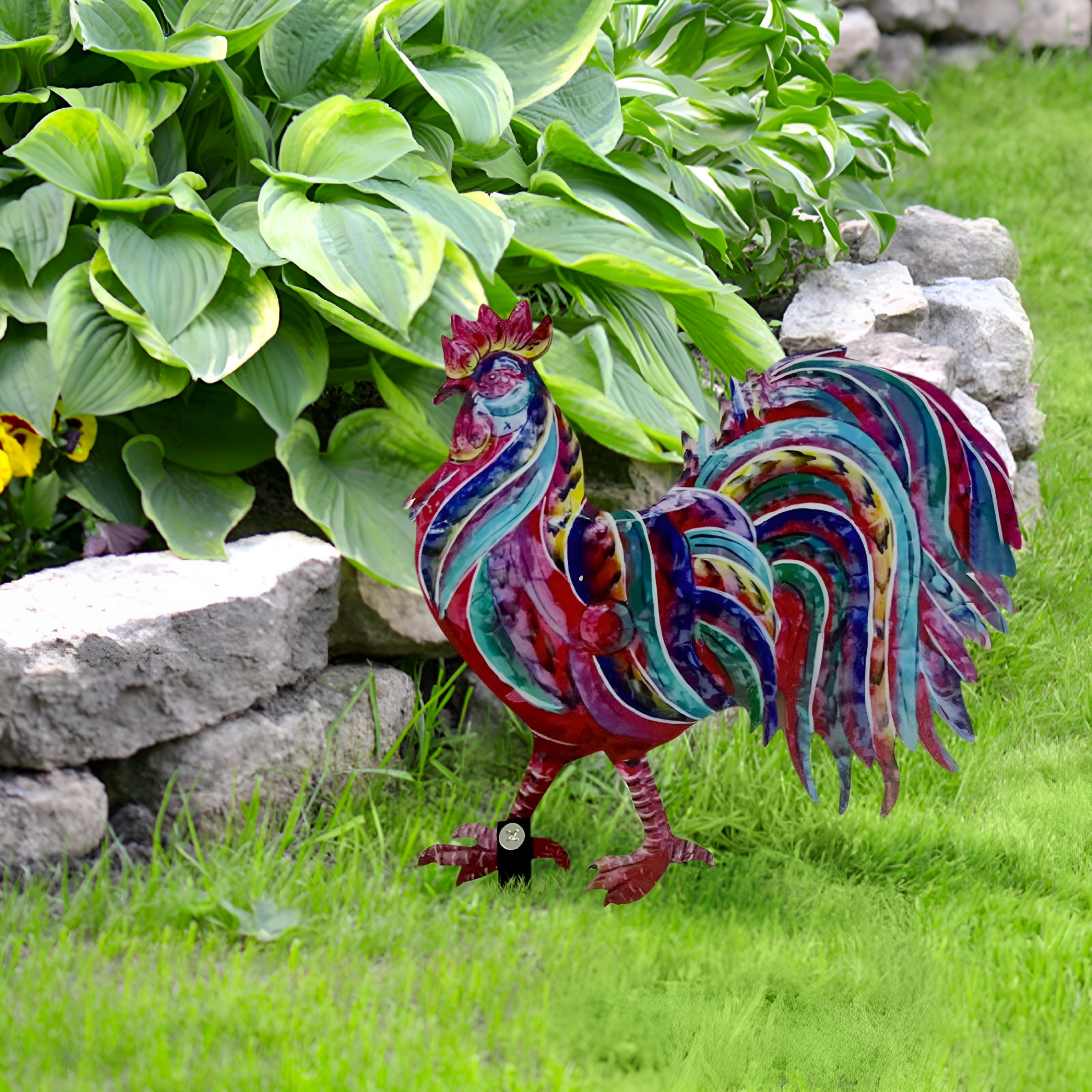 XIBUFE 2026 New Home Decorations Metal Rooster Animal Garden Sculptures Art Decor for Garden Patio Yard Farm Back Yard,Color Chicken Statue