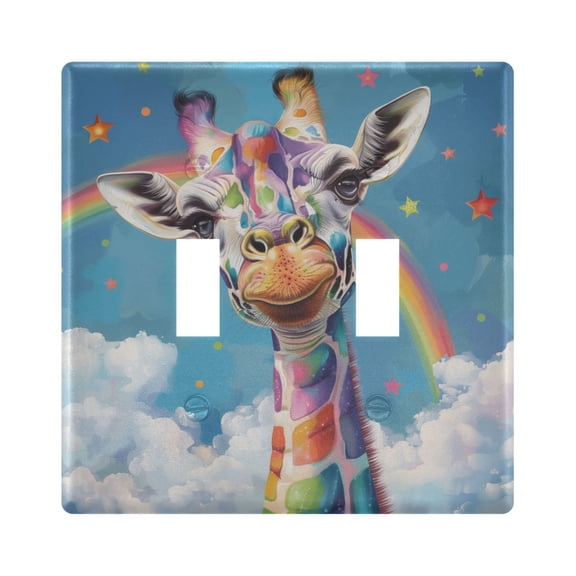 2 Gang Light Switch Cover Plate Colorful Spots Giraffe and Rainbow Wall Plate Decorate Electrical Outlet Cover Plates 4.56”x4.48”