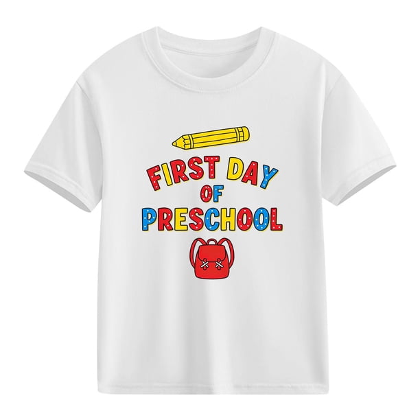 Blusas y camisas de manga corta con cuello redondo para niños y niñas, camisetas gráficas de manga corta, blusas con estampados bonitos para la temporada escolar.
