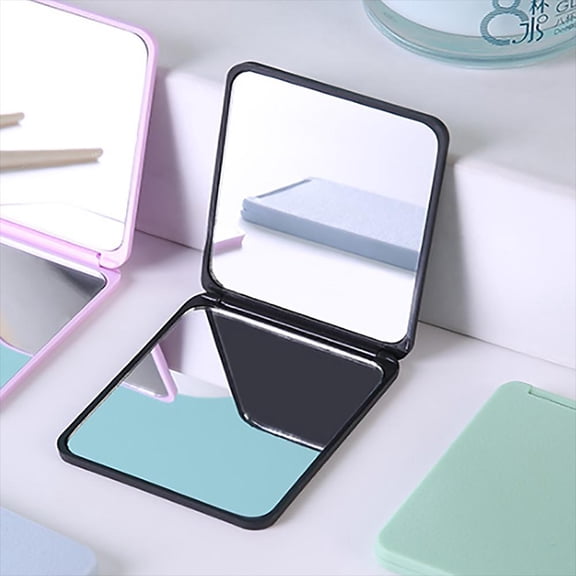 Portable Double Sided Square Makeup Mirror Black Frame for Travel Dorm Desktop