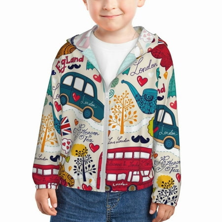 

Ocsxa London Symbols Print Kids Active Zipper Sun Protection Jacket Boys Girls Hooded Cooling Shirt-18 Months
