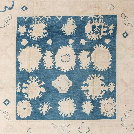 Ahgly Company Indoor Square Abstract Cadet Blue Green Oriental Area Rugs, 8' Square
