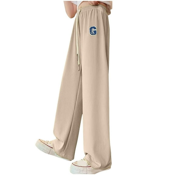 Generic Girls' High Waisted Sweatpants Solid Color Wide Legs Straight Leg Pants Summer Korean Casual Street Wear for 5-16 Years
