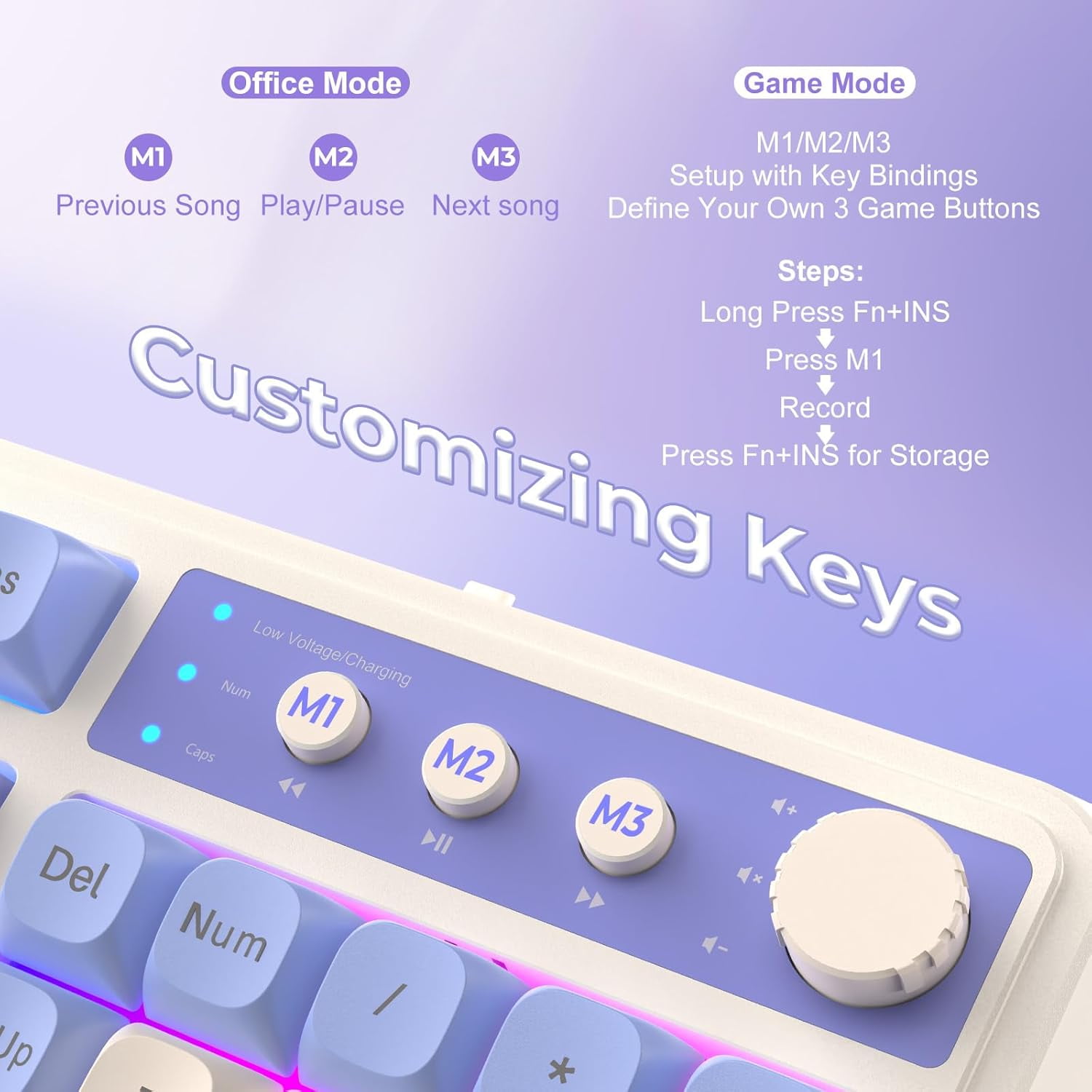 AULA S99, 99-Key, Wireless, Membrane, Gaming Keyboard, RGB, 5-Layer Padding, 2000 mAh Battery, Knob