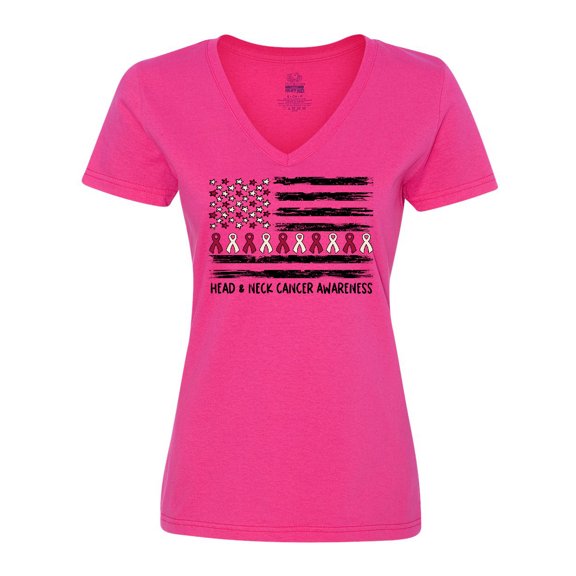 Inktastic Head and Neck Cancer Awareness- Flag and Ribbon Women's V-Neck T-Shirt