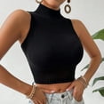 thumbnail image 2 of WRKEKC Womens Summer Tank Tops Solid Color Turtleneck Sleeveless Ribbed Knit Cropped Fit Fashion Casual Sleeveless Top for Women, 2 of 5