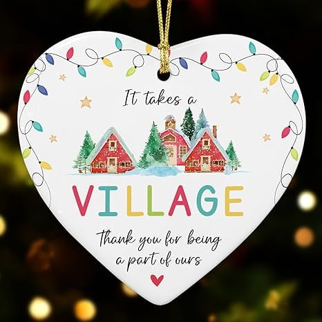 NewEleven It Takes a Village Ceramic Christmas Ornament 2025 , Thank You Gift for Teachers, Mentors & Caregivers , Tree Decoration