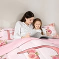 thumbnail image 6 of Homewish Initial Letter B Full Size Comforter Sets,Kawaii Flower Floral Bedding Comforter Set,Girls Pink Bedding Sets For Princess,Breathable Bedroom Decoration Reversible,3 Pieces, 6 of 9
