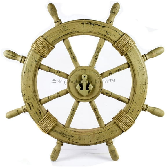 Nagina International Antique Rustic Brown Vintage Nautical Ship Wheel | Pirate's Aged Gift Decor (24 Inches)