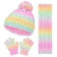thumbnail image 2 of 3 Piece Hats, Scarves & Gloves Sets for Boys Girls Size 3-10 Toddlers Fleece Lined Knitted Beanies Hats Glove Scarf Thermal Warm Fall Winter Set, 2 of 8