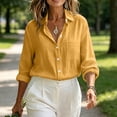 thumbnail image 7 of DeHolifer Shirts for Women Button Down Long Sleeve Dress Shirts Collared Blouses Work Casual Solid Tunic Tops Yellow L, 7 of 7