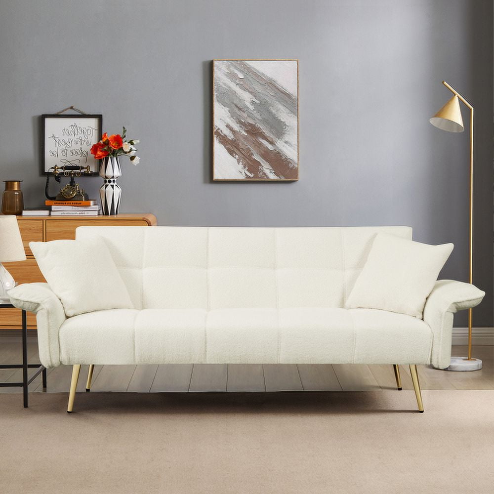 BSHTI 70.1 inch Futon Sofa Couch, Modern Convertible Double Sofa Bed with Folding Armrests for livingroom,Beige