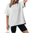 thumbnail image 2 of T-Shirts à Col Rond Amples pour Femmes, Chandails Décontractés pour le Ventre, Tenue Tendance, Vêtements; T-Shirts Surdimensionnés pour Femmes, Col Rond, Manches Courtes, Hauts d'Été Décontractés, Légers, Amples, Blouse Asymétrique, 2 of 8