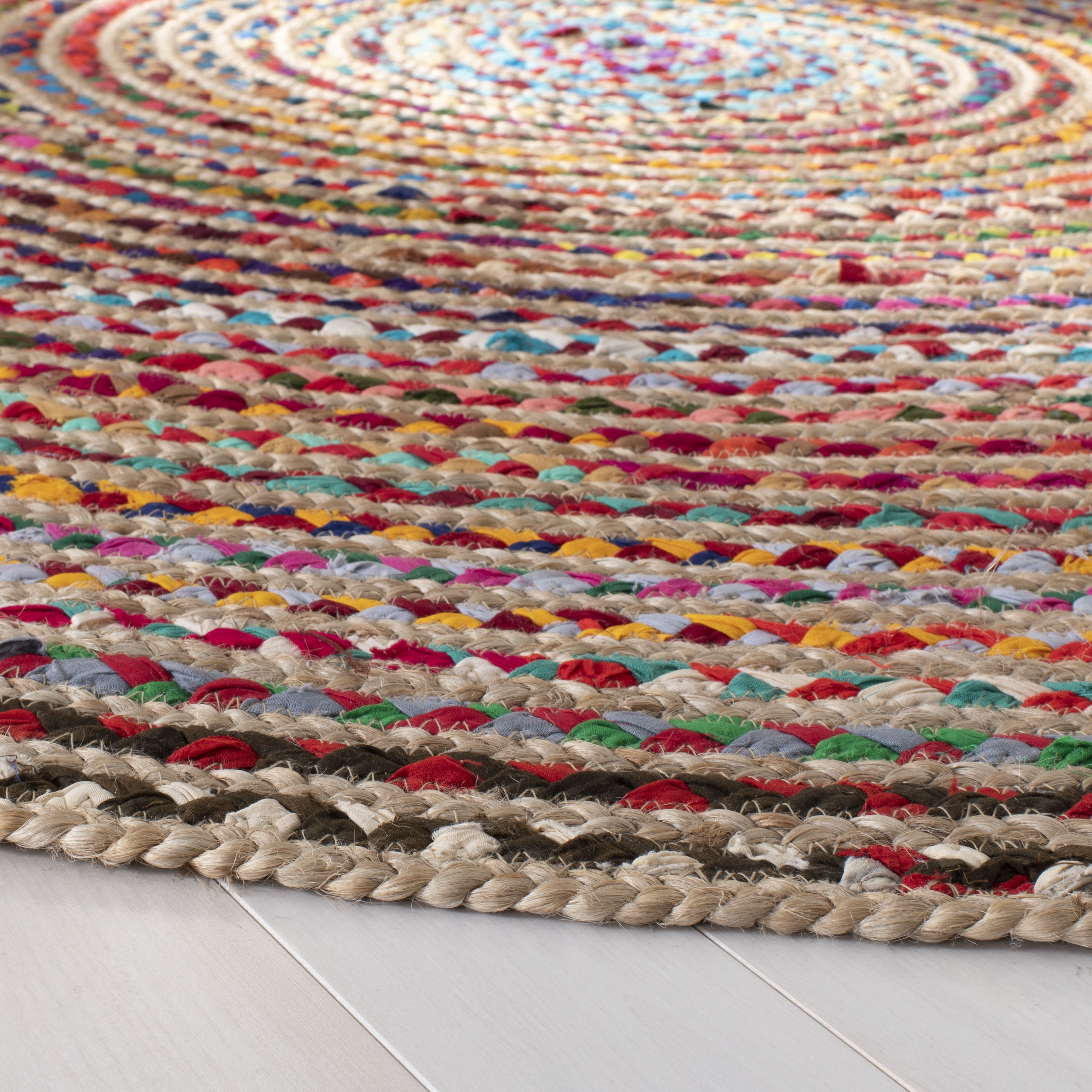 SAFAVIEH Cape Cod Jaylen Geometric Area Rug, Natural/Multi, 10' x 10' Round
