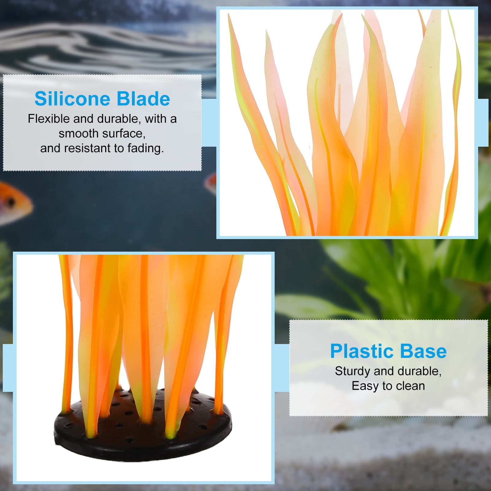 Uxcell Aquarium Decoration, 7"/10"/17" Plastic Fish Tank Plants Artificial Silicone Glowing Kelp Aquarium Plants Ornament, (Orange, 3 Pcs), Intended for Tall Fish Tank Decor / Landscaping