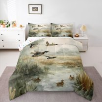 Homewish Rustic Mallard Duck Queen Comforter Set,Country Farmhouse Lodge Bedding Sets,Flying Animal Bedding Comforter Set For Kid,Ultra Soft Home Decor Reversible,3-Piece