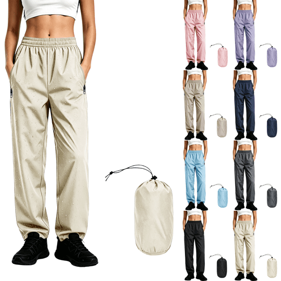 Sunnin Womens Water Repellent Hiking Pants Quick Dry Packable Zippered Pockets Elastic Waist Outdoor Trousers