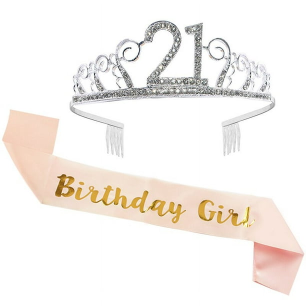 Banda de cumpleaños dorada y plateada con purpurina, Tiara de diamantes de  imitación, corona de cristal