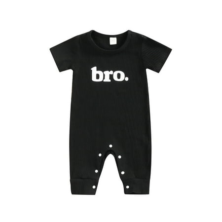 

Summer Newborn Infant Baby Boy Romper Jumpsuits Cotton Overalls Letter Short Sleeve Ribbed Romper Clothes