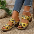 thumbnail image 4 of Rokment Womens Ethnic Retro Platform Slip on Dress Sandals Bohemian Beach Vintage Casual Leather Arch Support Chunky Block High Heels Slides Slippers for Vacation Yellow Size 9, 4 of 6