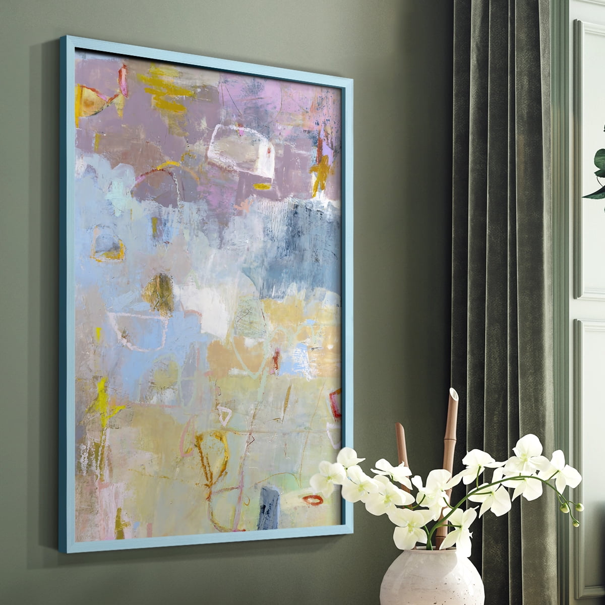 Whilst I Framed Print in Blue Solid Wood 11 x 14 Framed Print