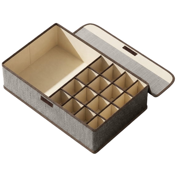 Cotton Linen Underwear And Sock Organizer with Lid, Foldable Drawer Divider, 2 Sizes Available, 17.3"X11.4"X4.9" Storage for Bras, Accessories, Cotton And Linen Underwear Storage Box *1 Piece