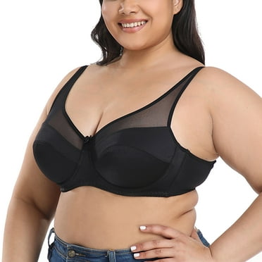 Women Thin Mesh Splicing Bra Adjustable Fashionable Elegant Bow Decor Underwire Bra for Daily Life Black 44D
