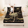 thumbnail image 3 of Manfei Camo Hockey Flag Queen Sheets, Drip Sports Queen Sheet Sets, Brown Black, Black Reversible 4 Pieces (1 Flat Sheet, 1 Fitted Sheet and 2 Pillowcases), 3 of 6